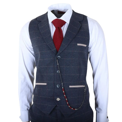 TP-32 - Men's Navy Blue 3 Piece Wool Blend Tweed Suit