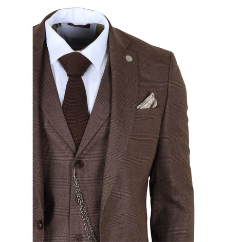 TP-50 - Men's Brown 3 Piece Prince of Wales Check Suit
