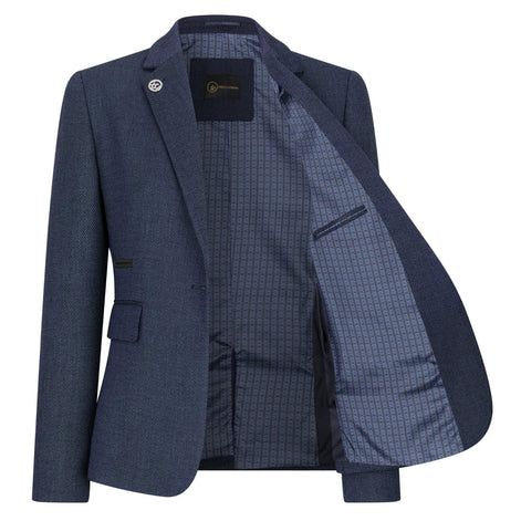 Classic Herringbone Tweed Suit — Navy