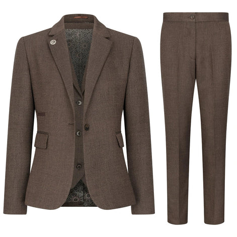 Classic Herringbone Tweed Suit — Brown for women, styled for work