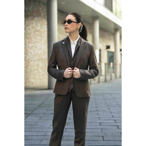 Classic Herringbone Tweed Suit — Brown