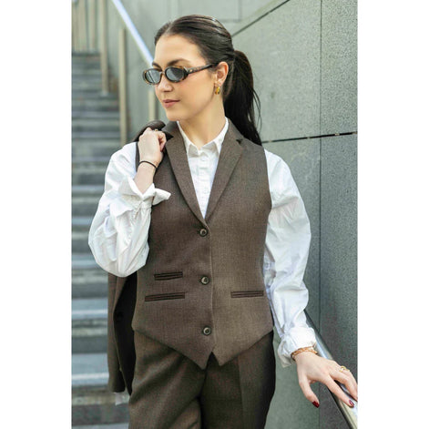 Classic Herringbone Tweed Suit — Brown