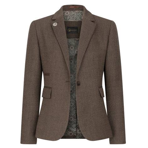 Classic Herringbone Tweed Suit — Brown