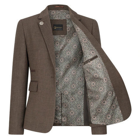Classic Herringbone Tweed Suit — Brown