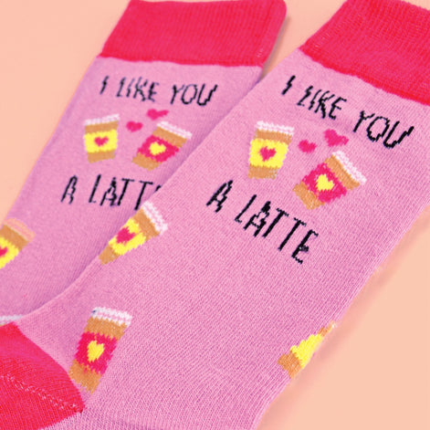 1 Pack Ladies Novelty Cotton I Like You a Latte' Socks