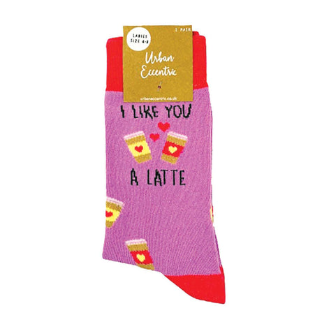 1 Pack Ladies Novelty Cotton I Like You a Latte' Socks