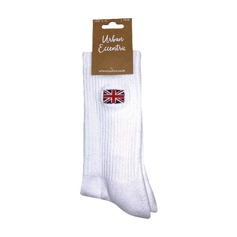 1 Pack Men's Novelty Union Jack Motif White Socks