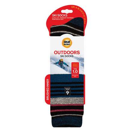Ladies Ultra Lite Thin Thermal Winter Ski Socks with Stripes