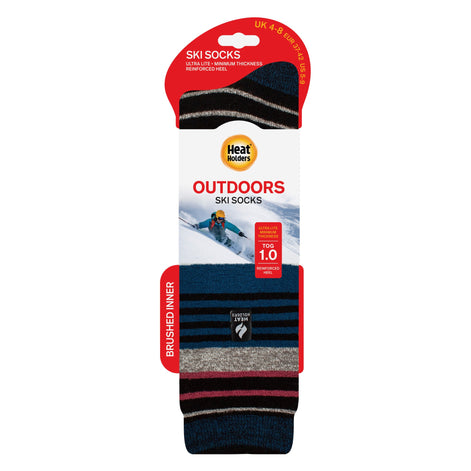 Ladies Ultra Lite Thin Thermal Winter Ski Socks with Stripes