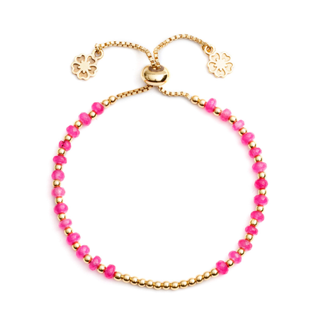 Athena Gem Beaded Adjustable Slider Bracelet Fuchsia Chalcedony