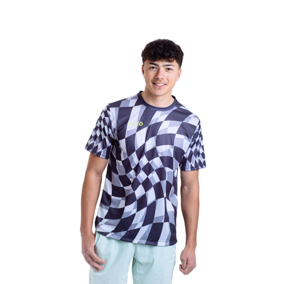 Aixo Checker Mens T Shirt Lime Check