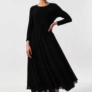 Huxley Jersey & Georgette Midi Dress - Black