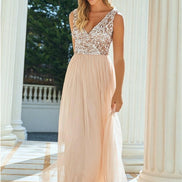 Valeria Blush Sequin V Neck Maxi Dress