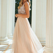 Valeria Blush Sequin V Neck Maxi Dress