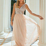 Valeria Blush Sequin V Neck Maxi Dress