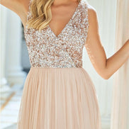 Valeria Blush Sequin V Neck Maxi Dress