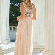 Valeria Blush Sequin V Neck Maxi Dress