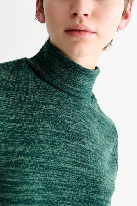 Vista Sustainable Marl Short Sleeve Polo Neck Top - Green