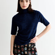 Vista Sustainable Marl Short Sleeve Polo Neck Top - Navy
