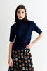 Vista Sustainable Marl Short Sleeve Polo Neck Top - Navy