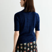 Vista Sustainable Marl Short Sleeve Polo Neck Top - Navy