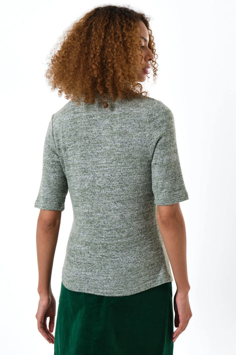 Vista Soft Marl Polo Neck Short Sleeve Top - Green