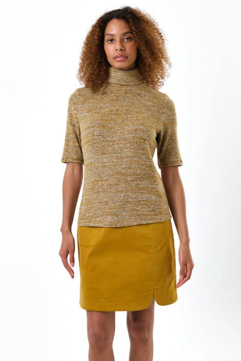 Vista Soft Marl Polo Neck Short Sleeve Top - Mustard
