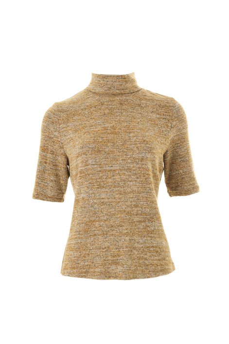 Vista Soft Marl Polo Neck Short Sleeve Top - Mustard