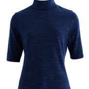 Vista Sustainable Marl Short Sleeve Polo Neck Top - Navy