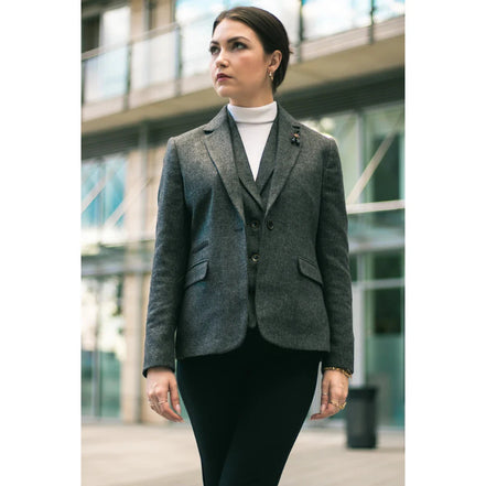 Wsn01 - Women Grey Suit Blazer Waistcoat & Trousers in Tweed Herringbone