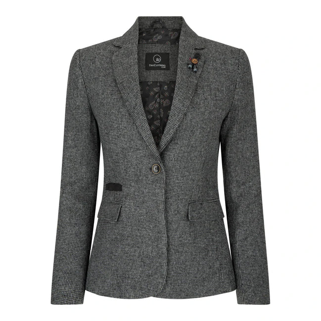 Wsn01 - Women Grey Suit Blazer Waistcoat & Trousers in Tweed Herringbone