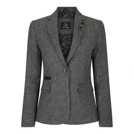 Wsn01 - Women Grey Suit Blazer Waistcoat & Trousers in Tweed Herringbone