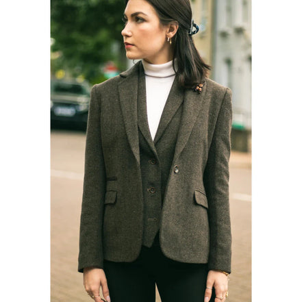 Wsn04 - Women's Brown Tweed Blazer Waistcoat & Trouser Classic Suit