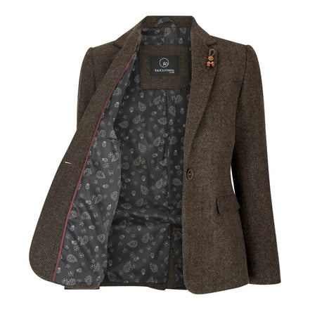 Wsn04 - Women's Brown Tweed Blazer Waistcoat & Trouser Classic Suit