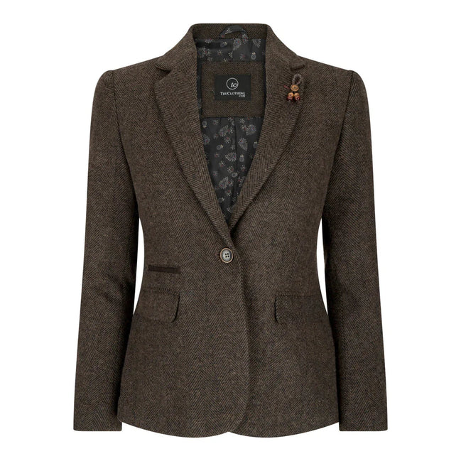 Wsn04 - Women's Brown Tweed Blazer Waistcoat & Trouser Classic Suit
