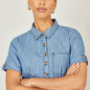 Yumi Blue Chambray Light Denim Button Jumpsuit