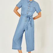 Yumi Blue Chambray Light Denim Button Jumpsuit