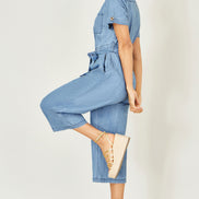Yumi Blue Chambray Light Denim Button Jumpsuit