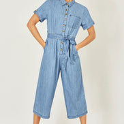 Yumi Blue Chambray Light Denim Button Jumpsuit