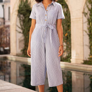 Yumi Blue Pinstripe Cotton Jumpsuit