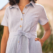 Yumi Blue Pinstripe Cotton Jumpsuit