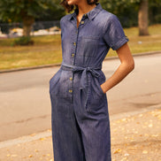Yumi Blue Button Denim Jumpsuit