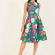 Yumi Green Floral Jacquard Skater Dress