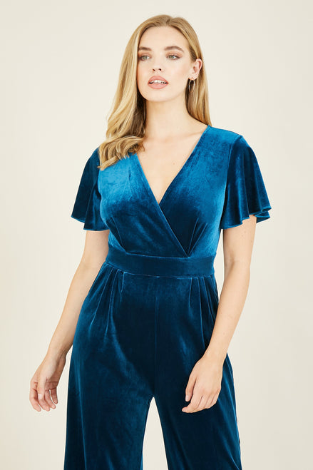 Yumi Teal Jumpsuit with Angel Sleeves