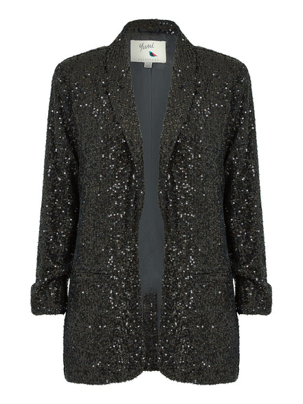 Yumi Black Sequin Blazer with Pockets