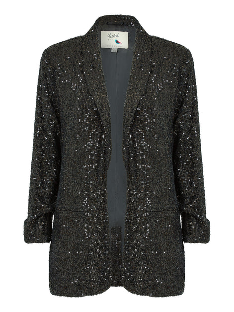 Yumi Black Sequin Blazer With Pockets