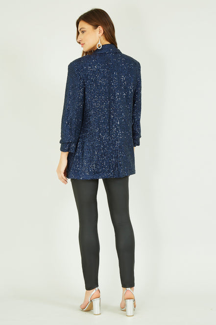 Yumi Navy Sequin Blazer with Pockets