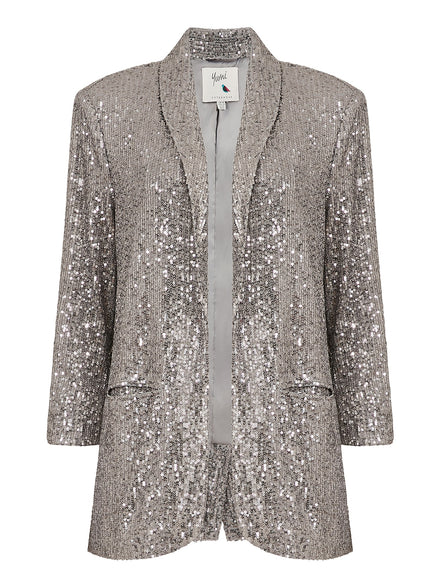 Silver Sequin Blazer with Pockets
