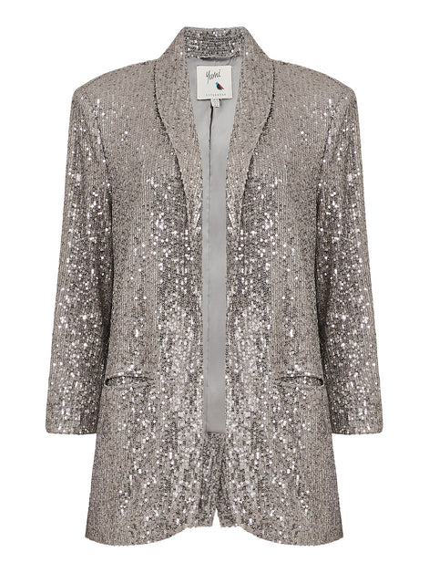 Silver Sequin Blazer With Pockets