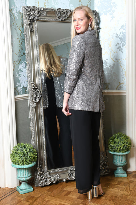 Silver Sequin Blazer with Pockets